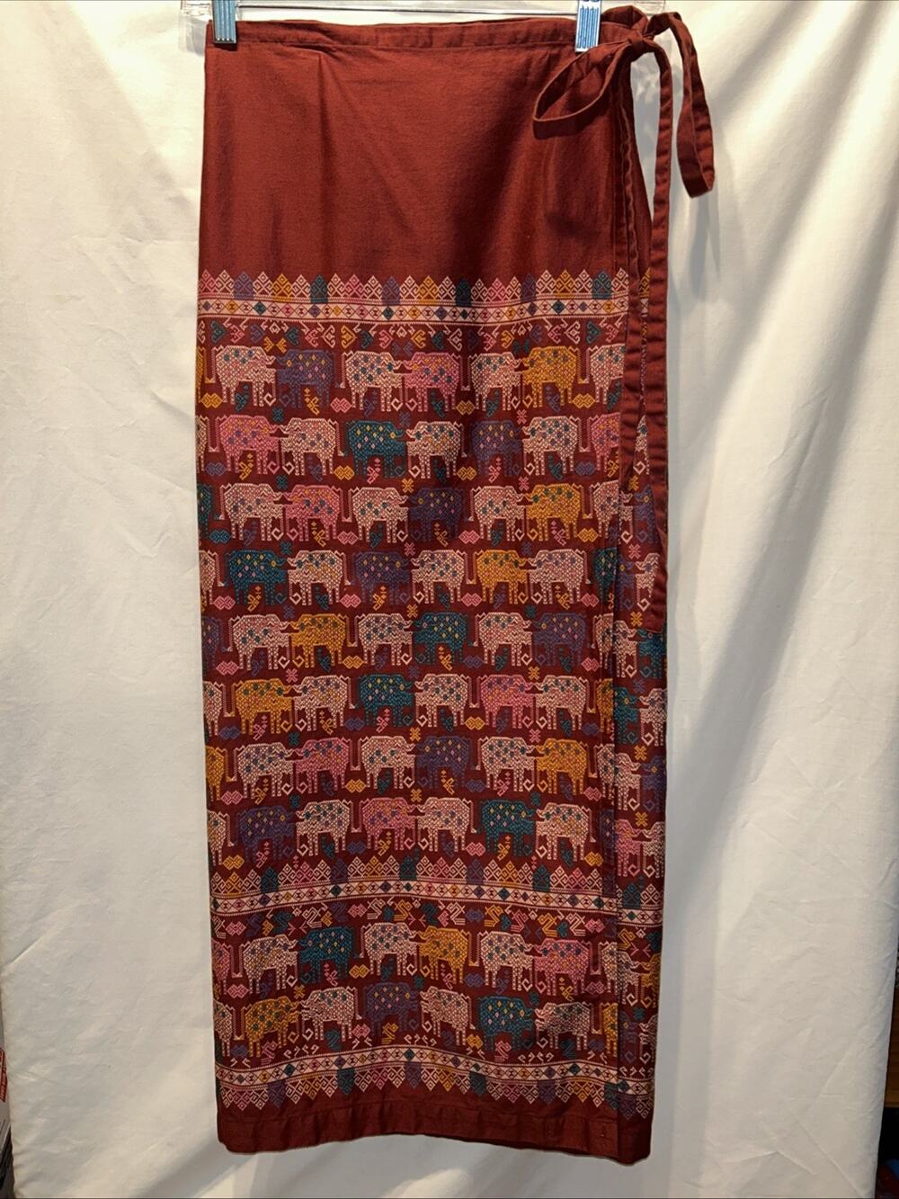 Women's XL Maxi Wrap Skirt Elephant Block Print Cotton Suika Watermelon